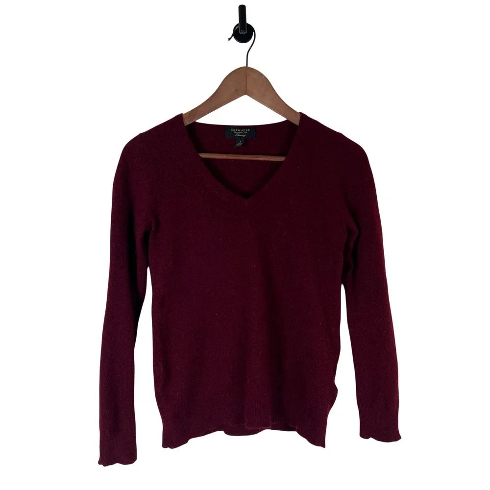 Charter Club Luxury Burgundy 100% Cashmere V-Neck Sweater Womens Small Old Money